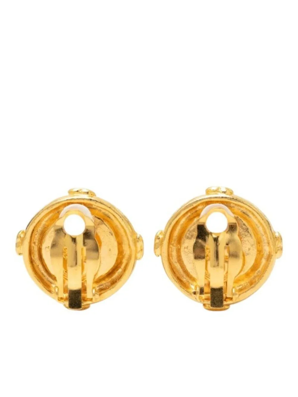 Chanel CC Logo Vintage Round Earrings Gold Plated
